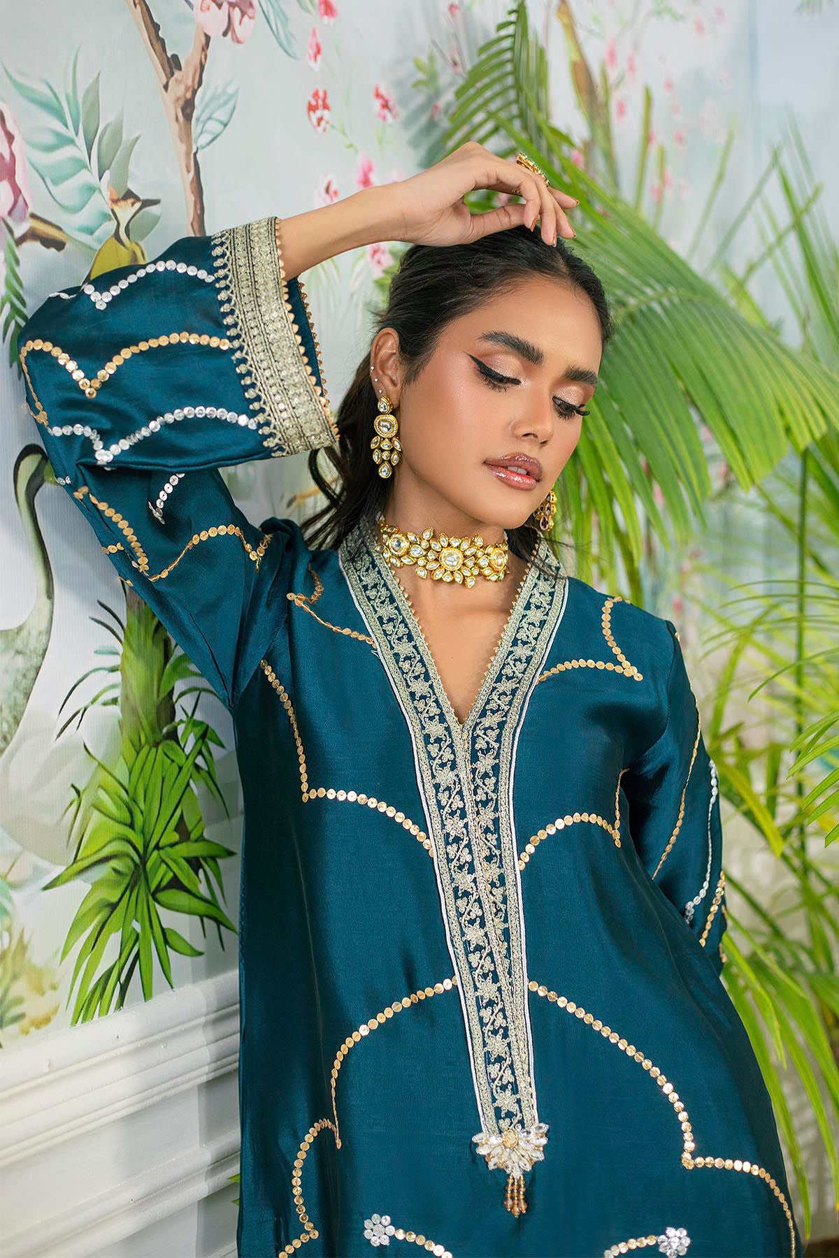 Izali Deep Teal- Shirt, Pants And Dupatta