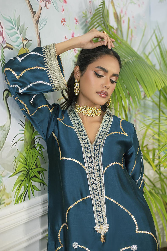 Izali Deep Teal- Shirt, Pants And Dupatta