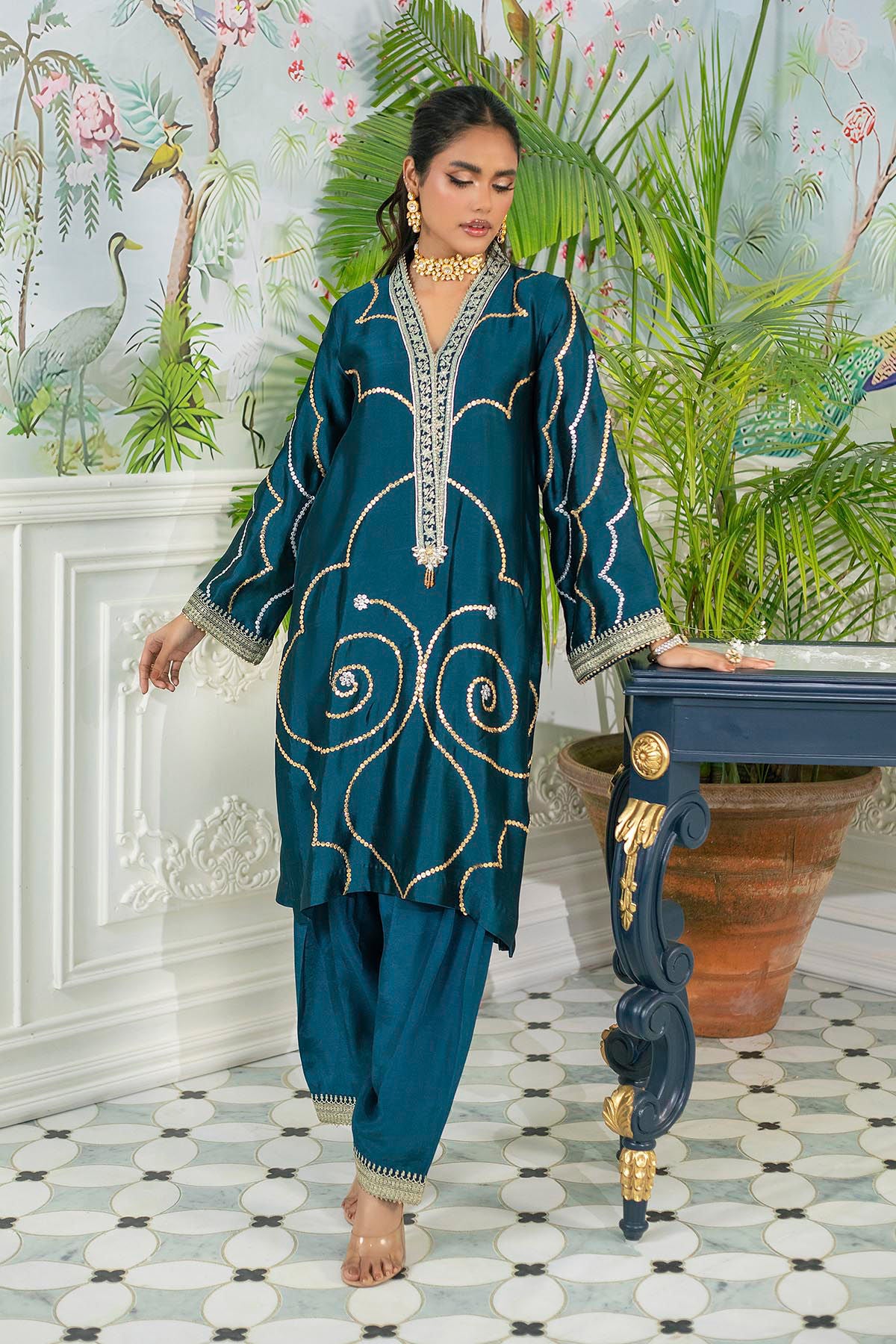 Izali Deep Teal- Shirt, Pants And Dupatta
