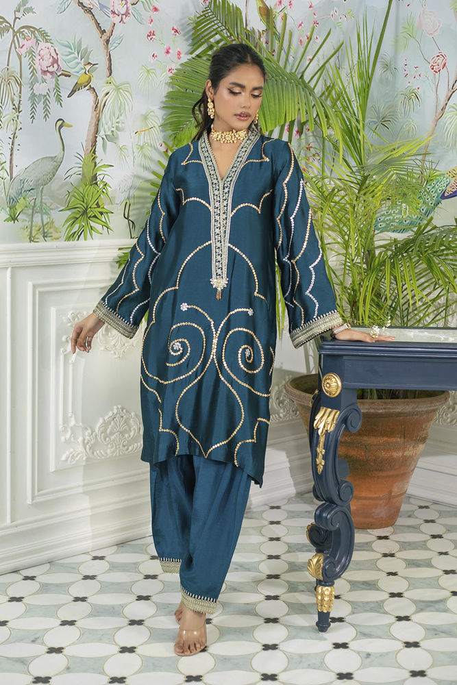 Izali Deep Teal- Shirt, Pants And Dupatta