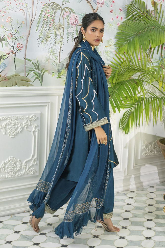 Izali Deep Teal- Shirt, Pants And Dupatta