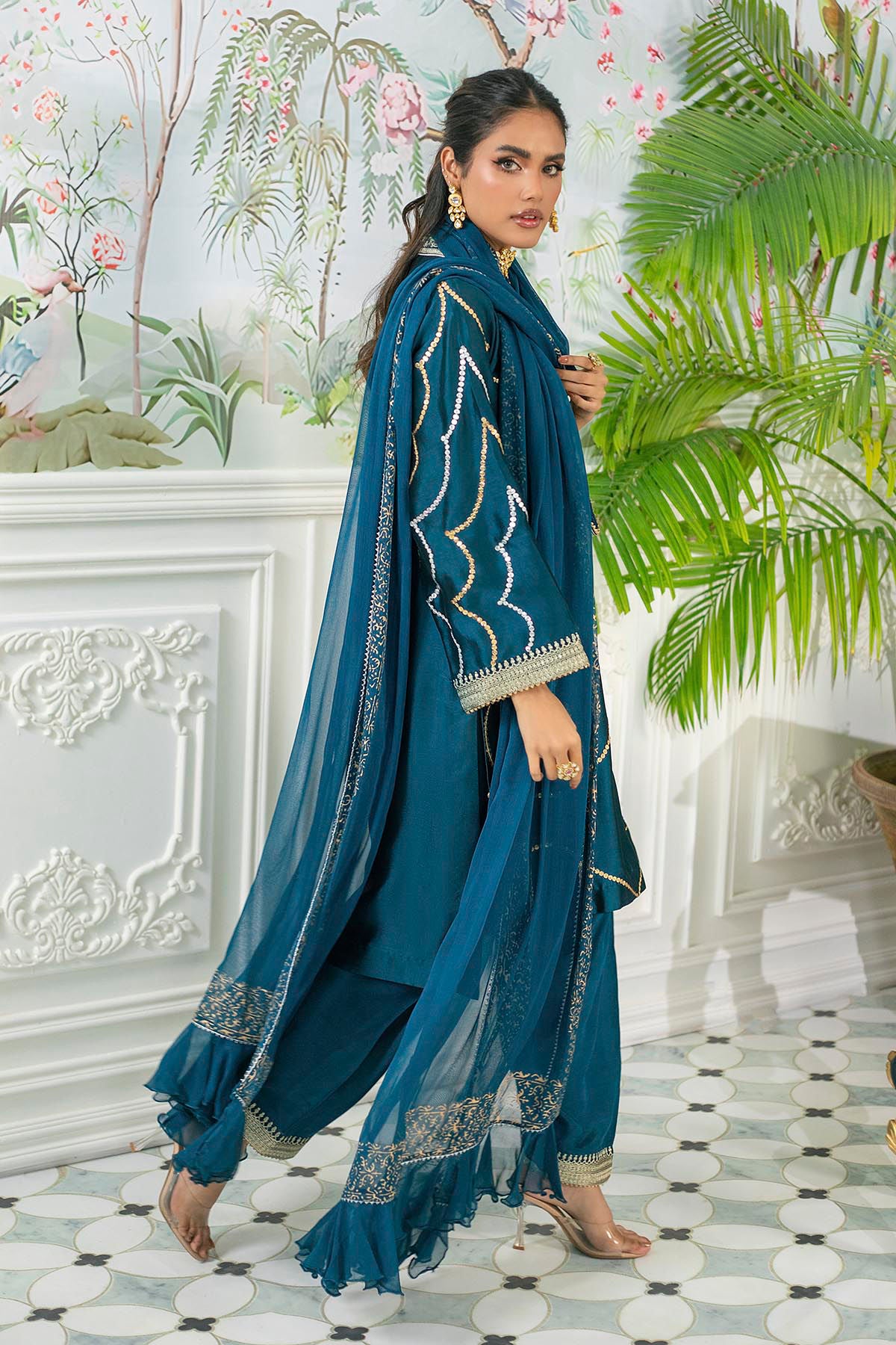 Izali Deep Teal- Shirt, Pants And Dupatta