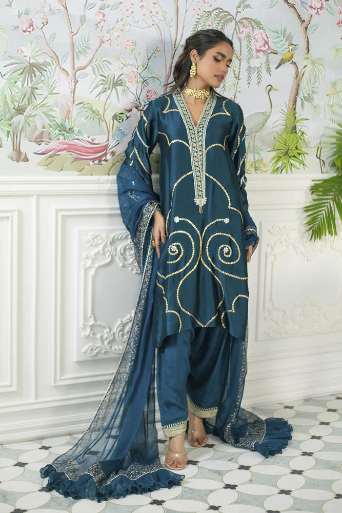 Izali Deep Teal- Shirt, Pants And Dupatta