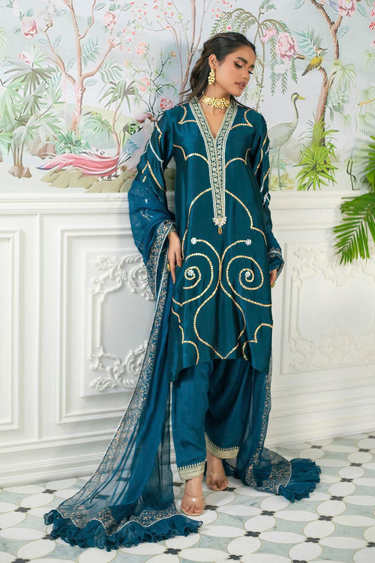 Izali Deep Teal- Shirt, Pants And Dupatta