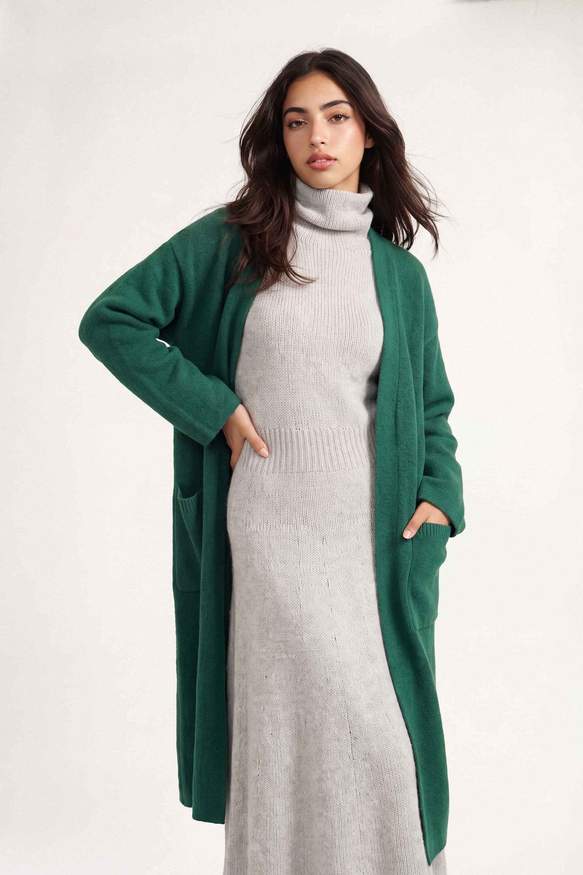 Dark Green Long Sweater-1719060104