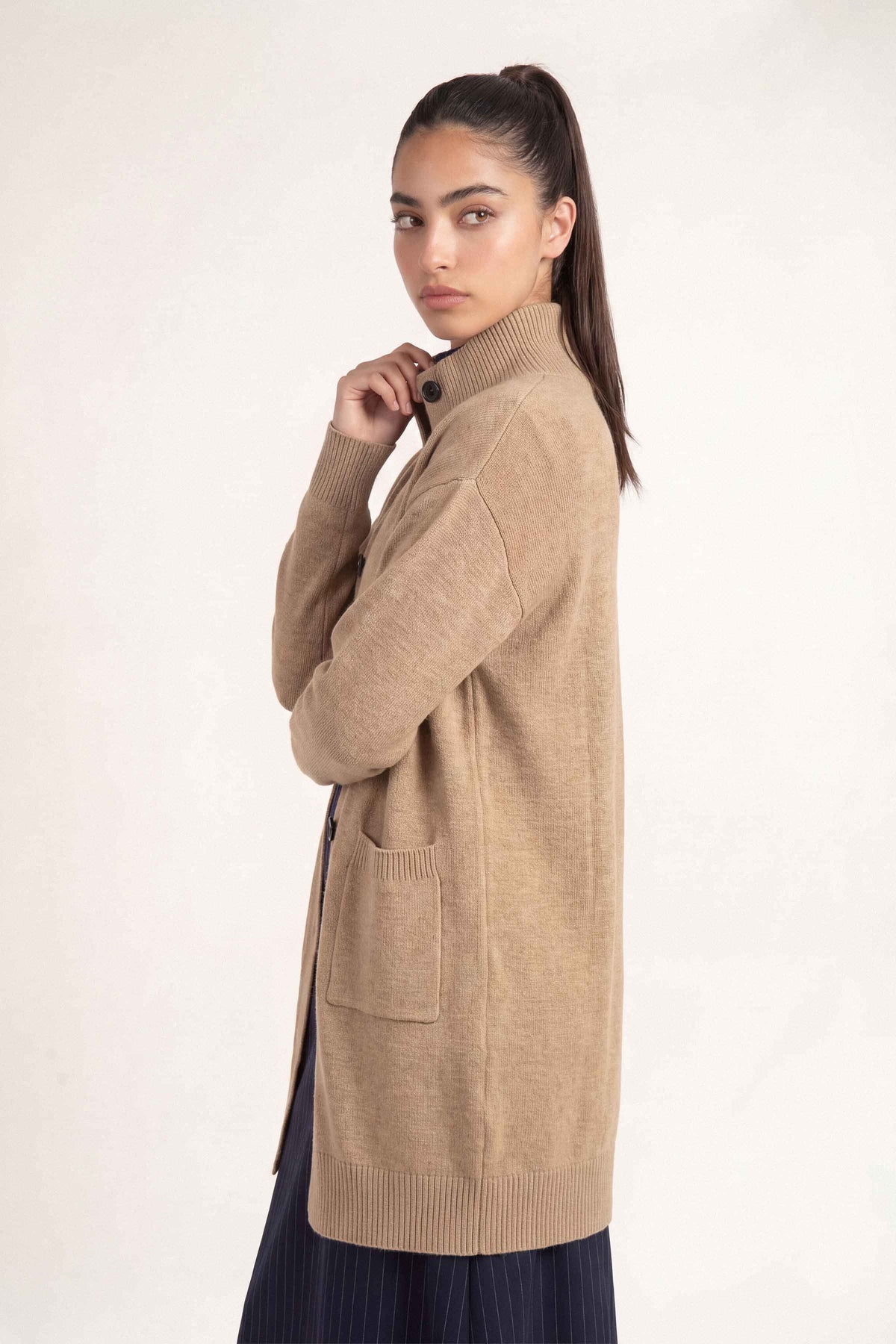 Beige Long Sweater-1719100118