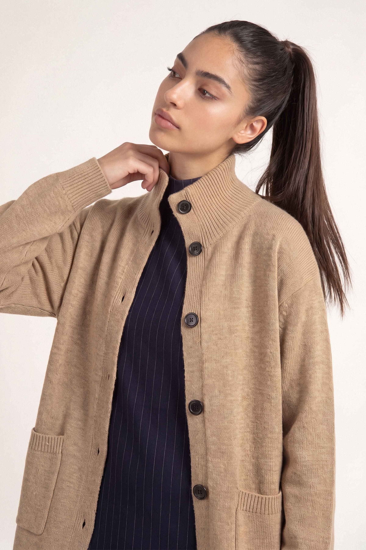 Beige Long Sweater-1719100118