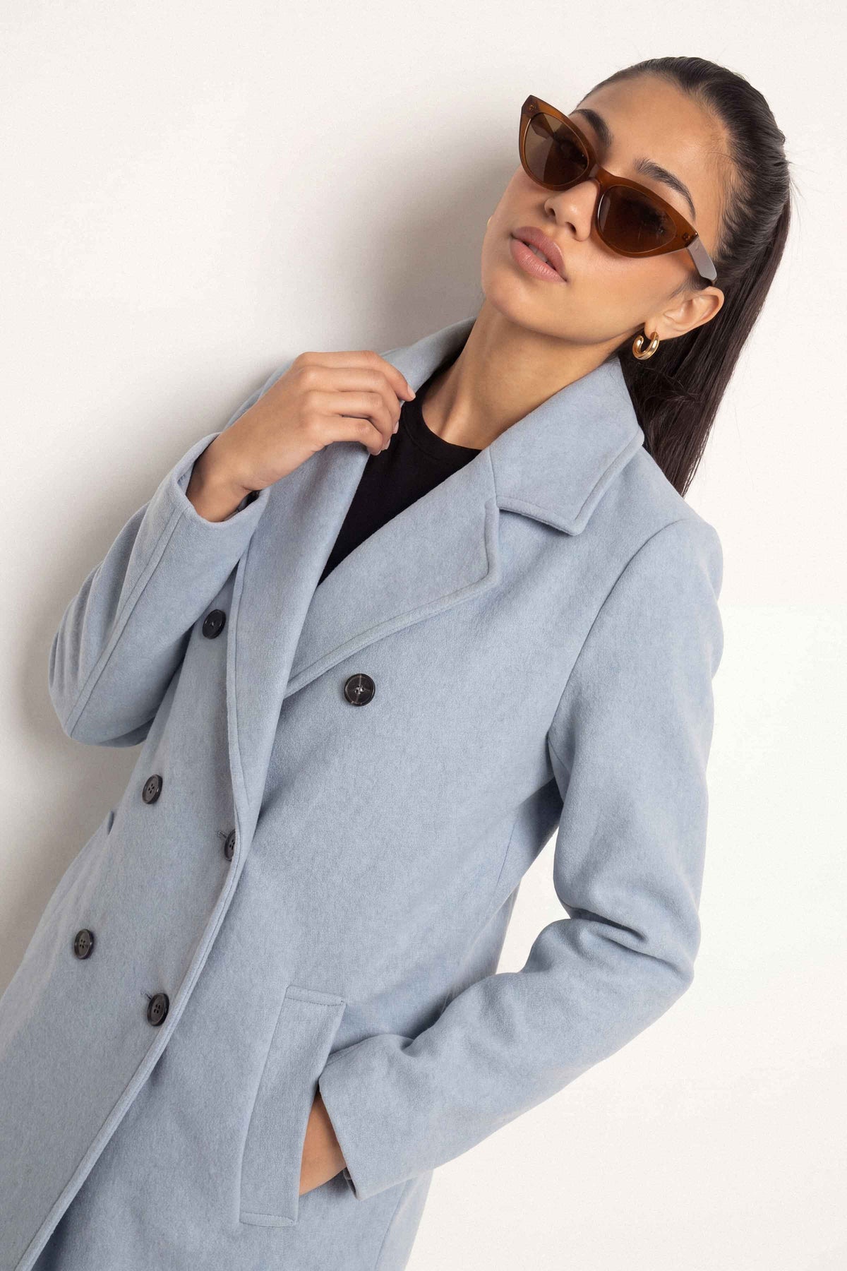 Sky Blue Long Coat-1719480108