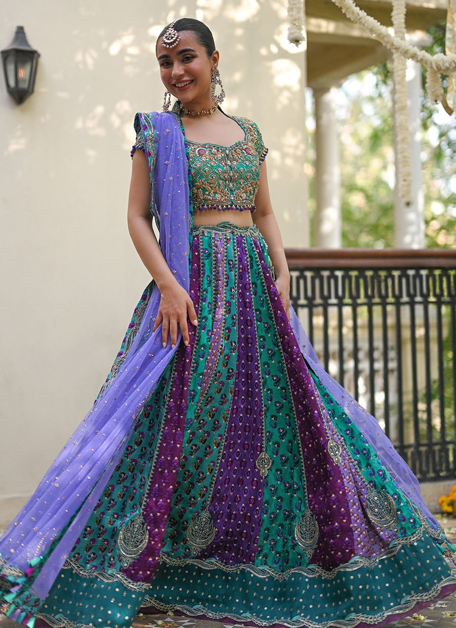 Bluebell Sea Green Block Printed Lehenga Choli