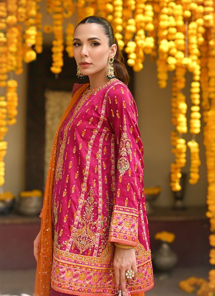 Klara Magenta Pink Panelled Shirt With Shalwar