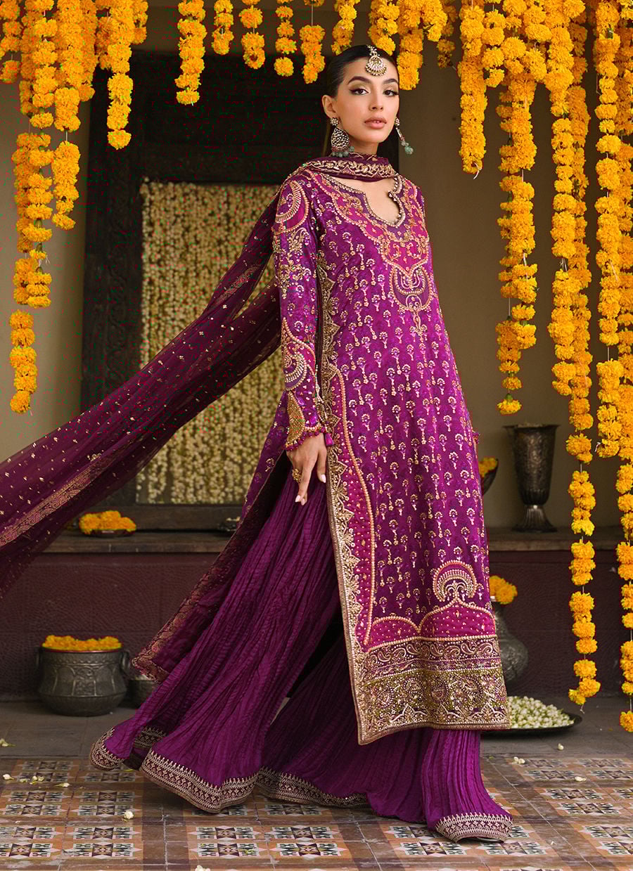 Merryn Aubergine Hand Embellished Shirt With Crushed Dhakha