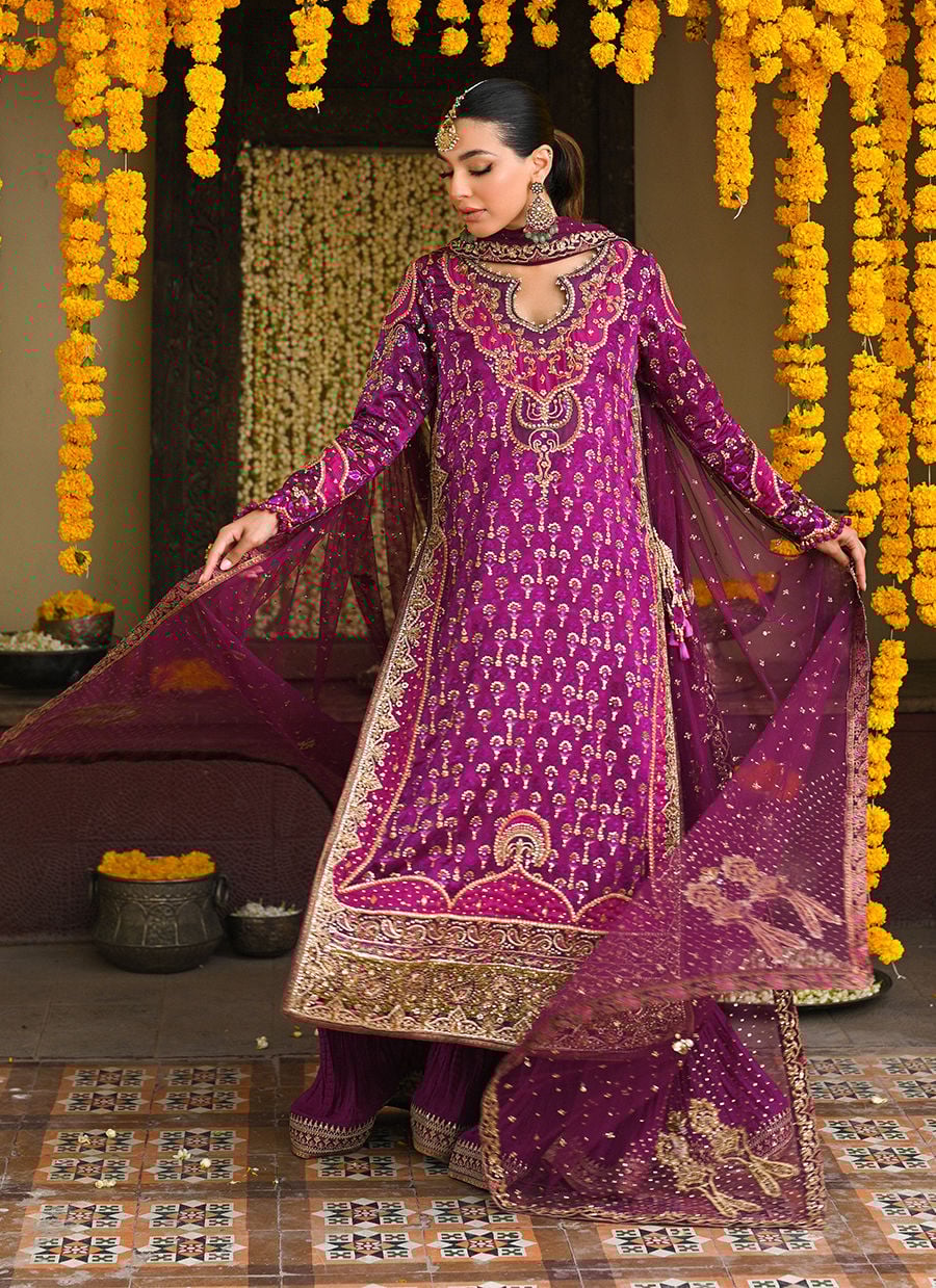 Merryn Aubergine Hand Embellished Shirt With Crushed Dhakha