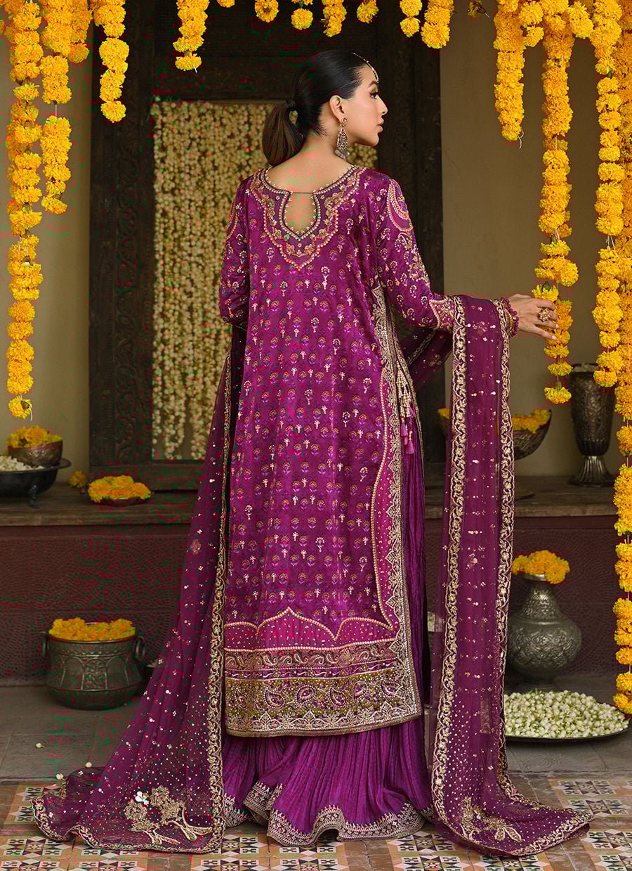 Merryn Aubergine Hand Embellished Shirt With Crushed Dhakha