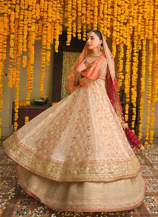 Primrose Crimson Angharkha, Embellished Do-Paincha Dhakha And Block Print Dupatta