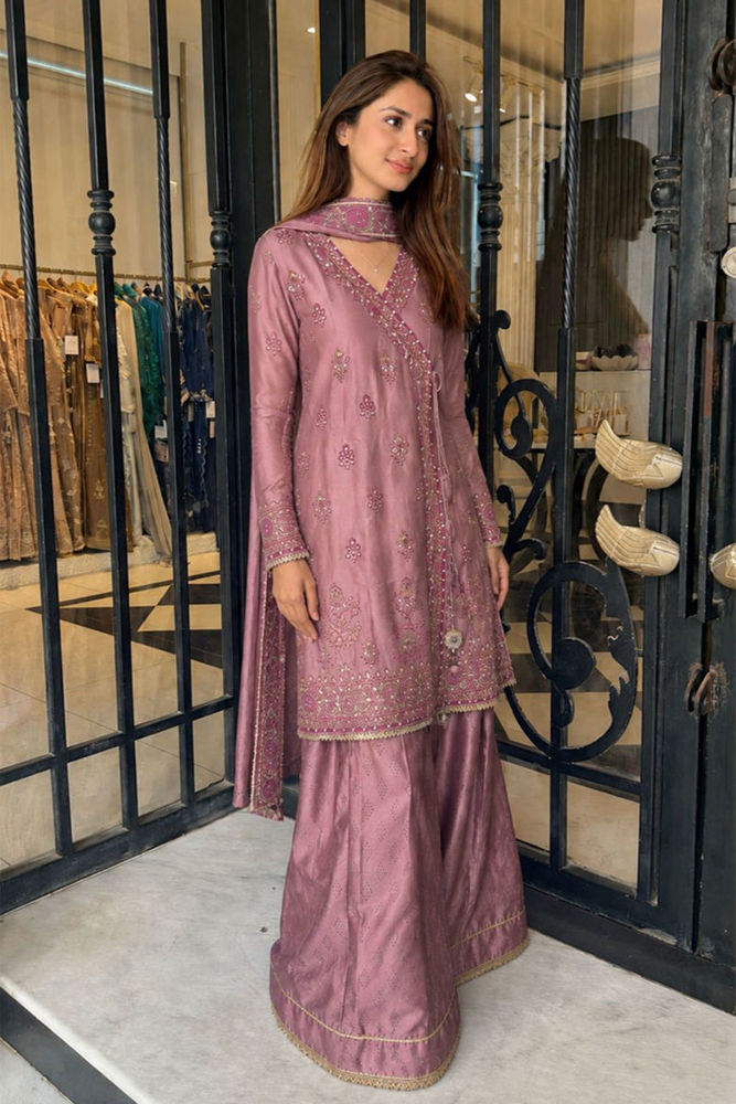 Mauve Muse Angarkha And Dupatta With Pants | Ansab Jahangir