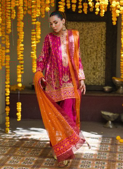 Marilla Ivory Short Shirt With Lengha And Block Printed Dupatta