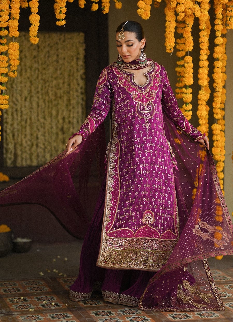 Merryn Aubergine Hand Embellished Shirt With Crushed Dhakha