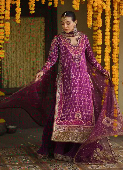 Losalie Saffaron Embellished Shirt Block Print Gharara And Dupatta