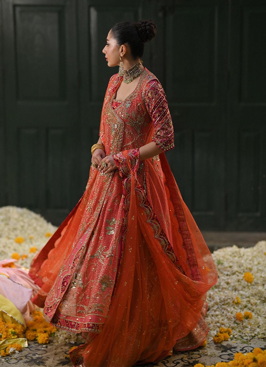 Sereia Coral Angharkha With An Embellished Dupatta