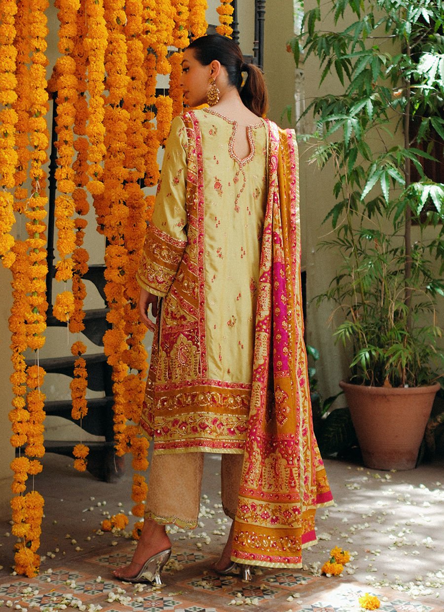 Nymeria Kiwi Green Kurta, Embellished Block Print Dupatta And Izaar