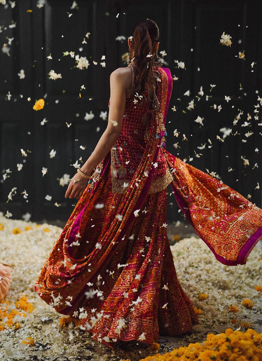 Ayala Magenta Pink Block Printed Shirt Dupatta And Lengha