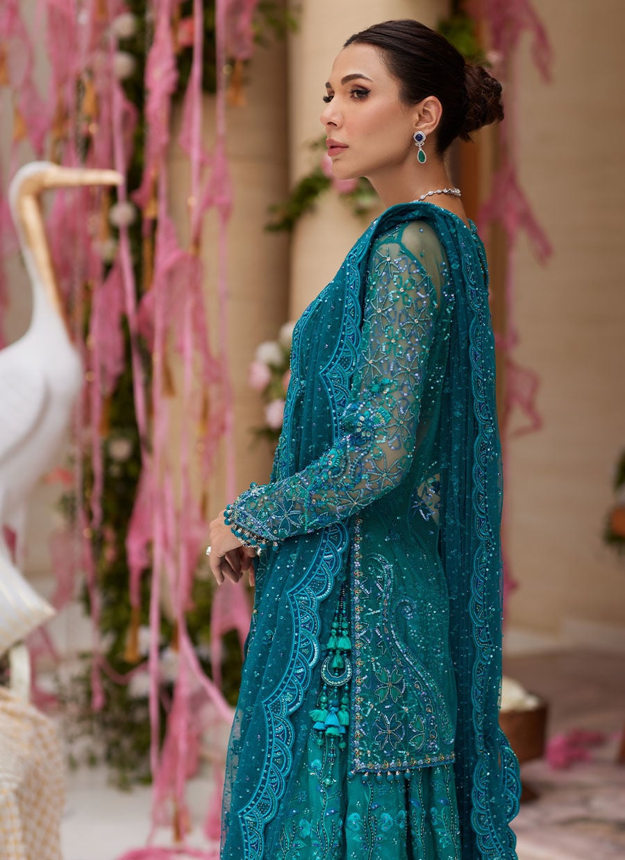 Miral Teal Short Shirt And Lehenga