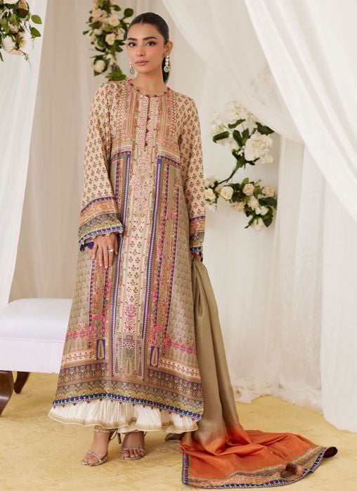 Maala Printed Raw Silk Shirt And Dupatta