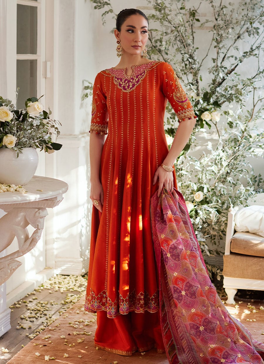Kusum Burnt Orange Kalidaar And Dupatta