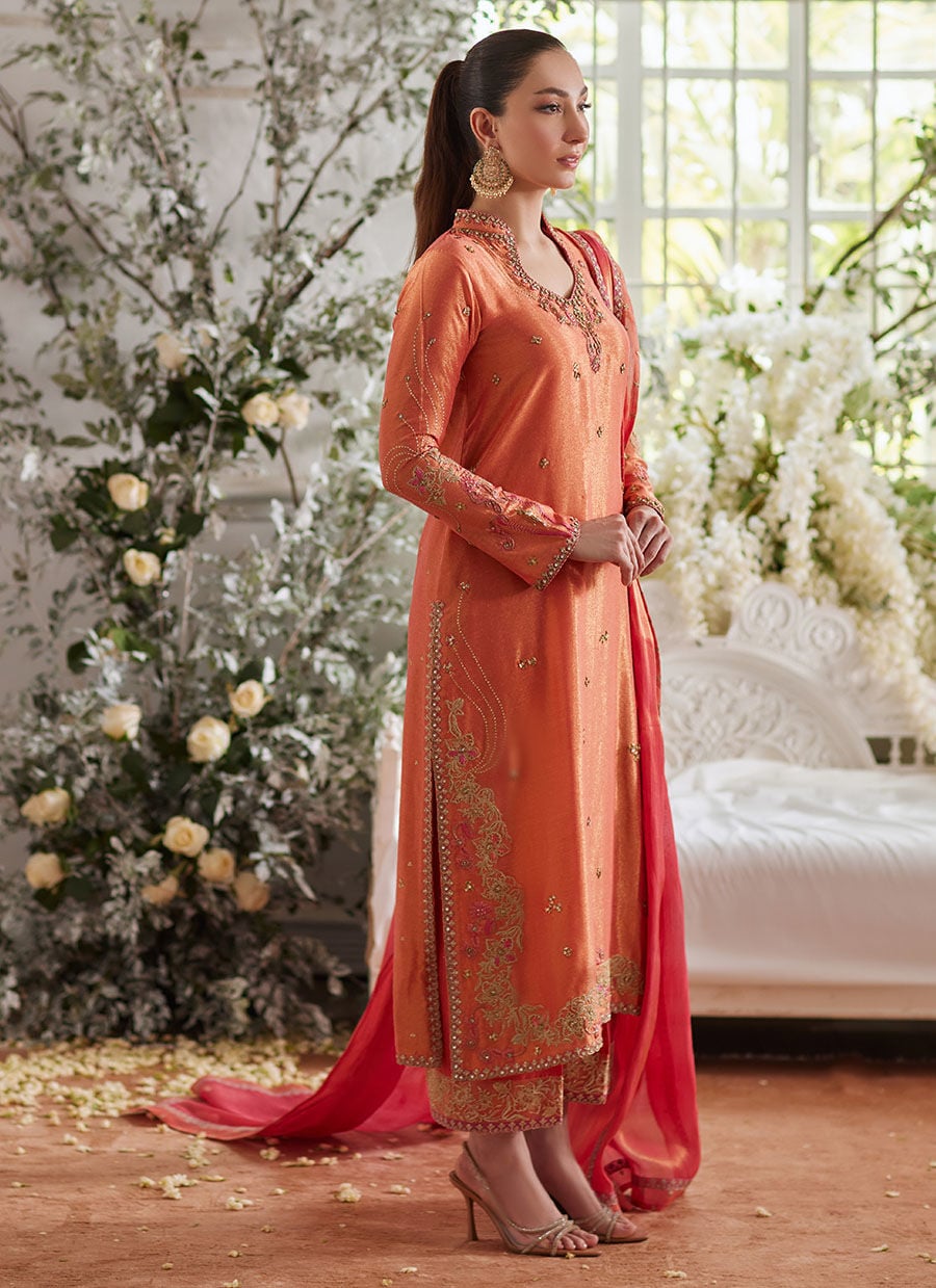 Ceren Coral Shirt And Dupatta