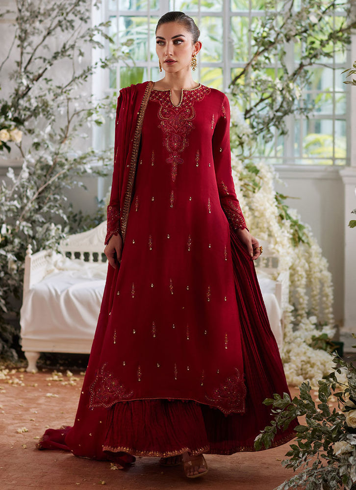 Ediz Scarlet Shirt And Dupatta