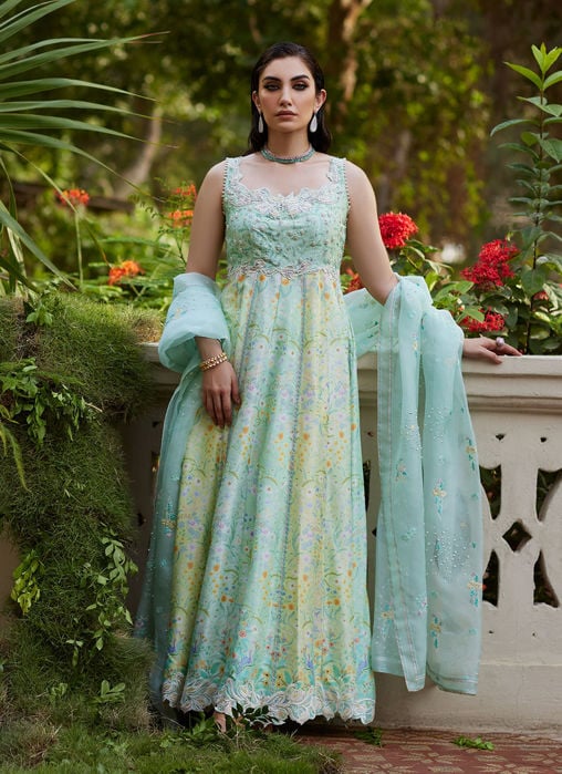 Ninel Lilac Embellished Raw Silk Shirt With Printed Organza Dupatta