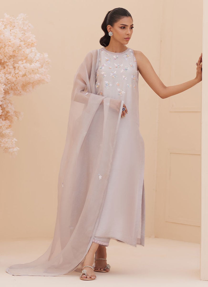 Silvia Silver Shirt And Dupatta