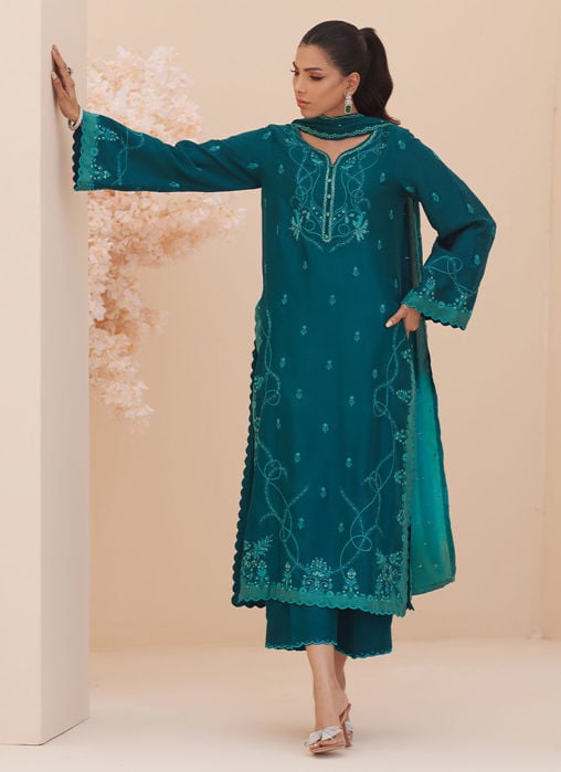 Aqiq Kiwi Kalidaar And Draped Dupatta