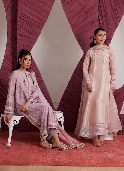 Elea Peach Embroidered Raw Silk Shirt And Dupatta