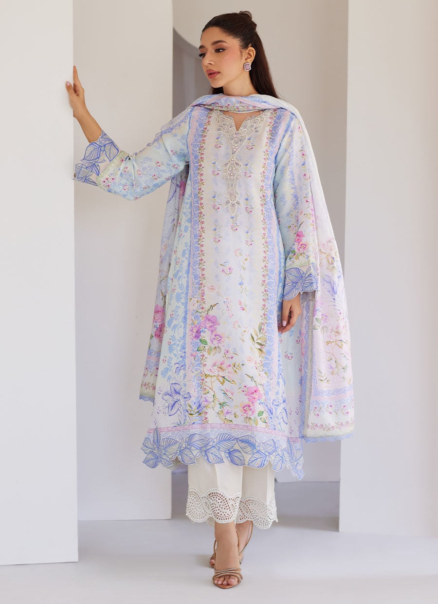 Zorya Ice Blue Shirt And Dupatta