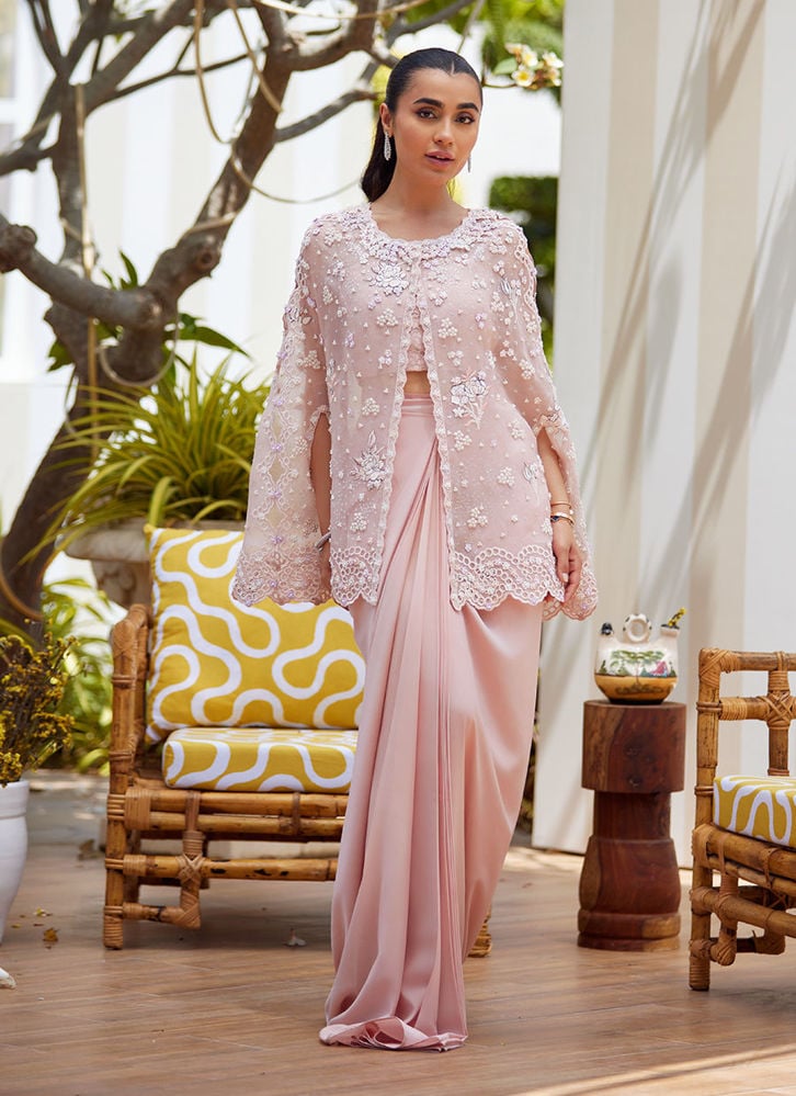 Cari Organza Cape And Pre-Drape Sari Skirt