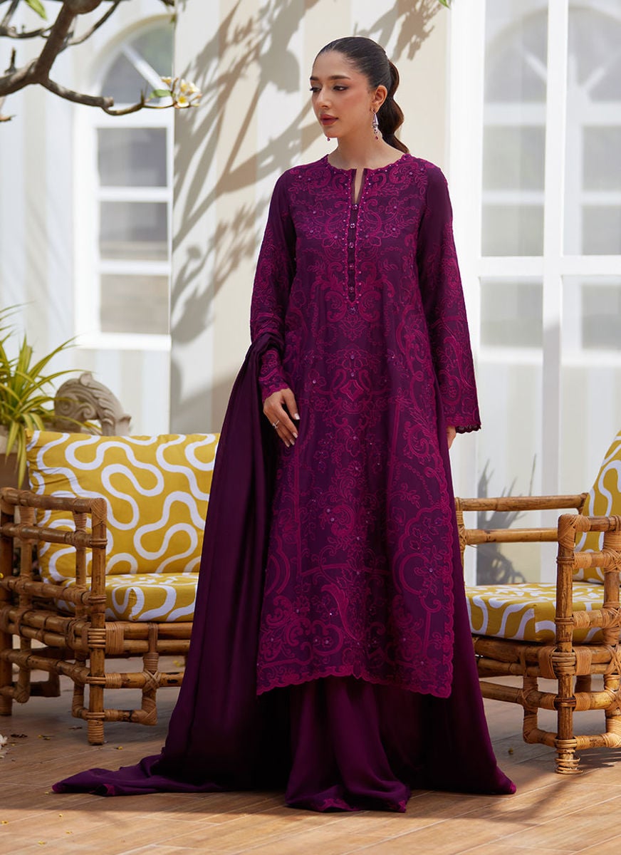 Sina Plum Shirt And Dupatta
