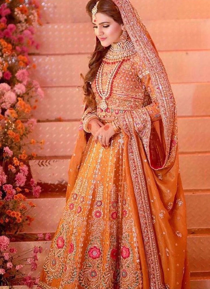 Sijjal Elahi In A Burnt Orange #FTA Lehngha Choli
