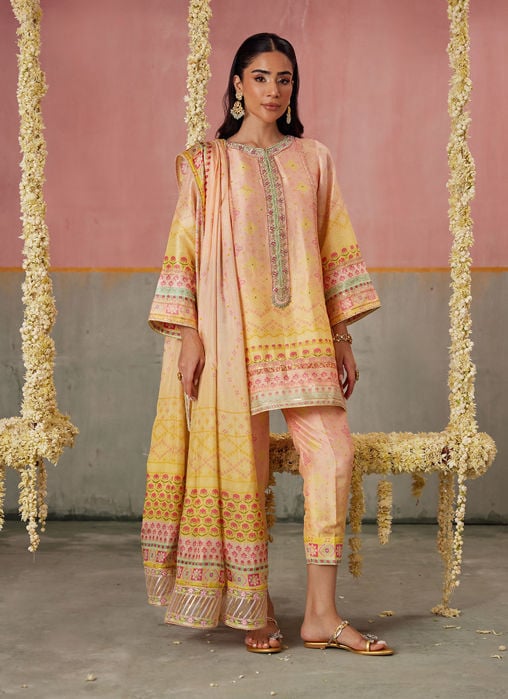 Eda Apricot Shirt And Dupatta