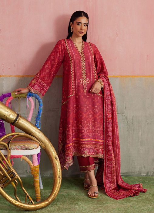 Selin Crimson Shirt And Dupatta
