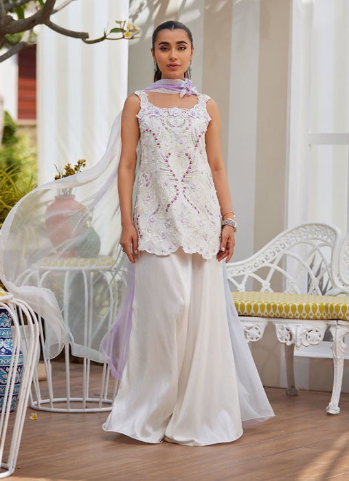 Setareh Purple Chunri Kurta With Pure Silk Ombre Dupatta