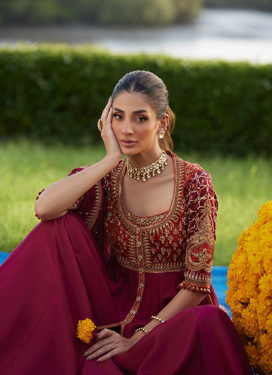 Anarq Crimson Kalidaar And Dupatta