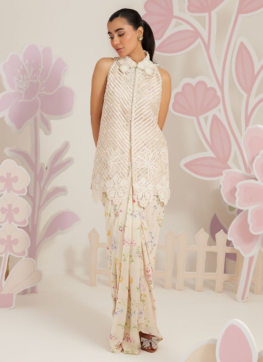Isobel Jacket with Ivory Printed Crepe Skirt