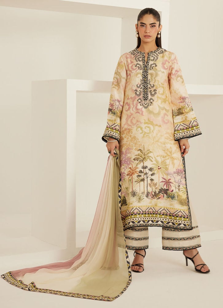 SS25DA-2705 LIGHT GREEN 2PCS EMBROIDERED KURTA WITH TROUSER