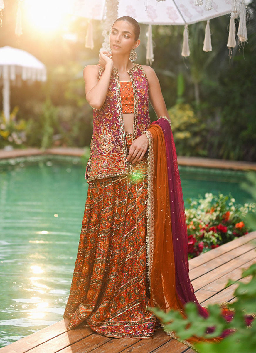 Corina Open Front Jacket And Lehnga