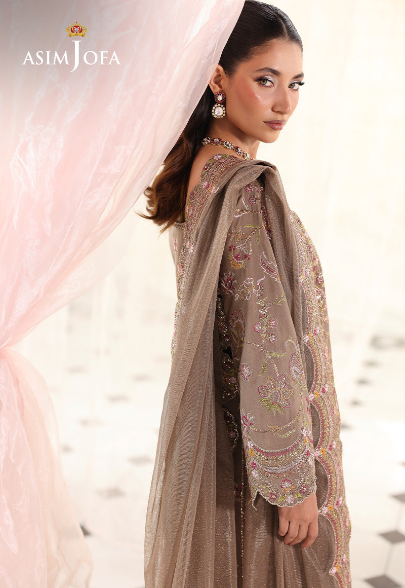 AJUEVD-10 EMBROIDERED SPUN RAW SILK Stitched 3 PCS