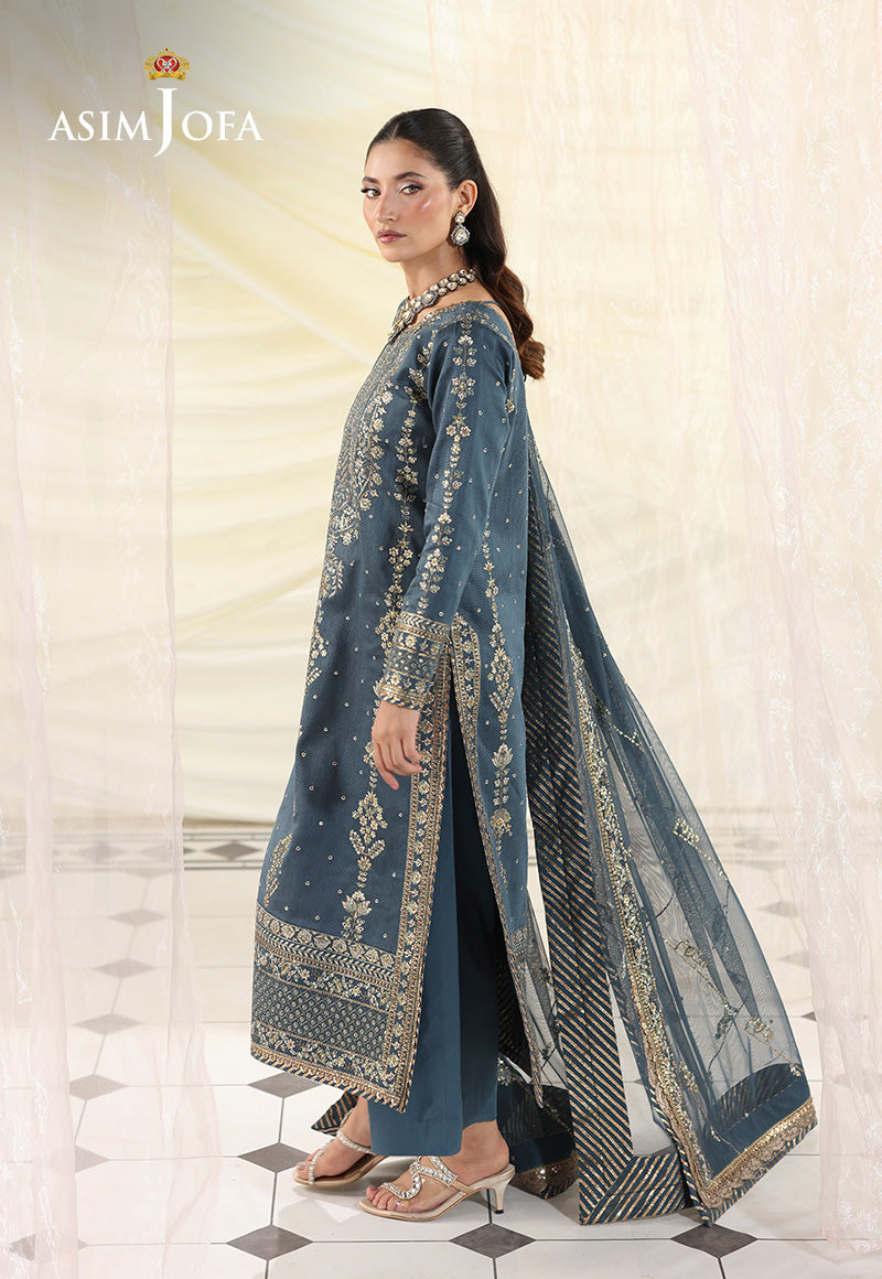 AJUEV-08 EMBROIDERED COTTON NET UNSTITCHED 3 PCS