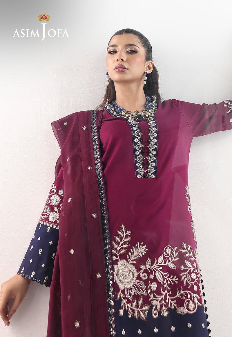 AJUEVD-02 EMBROIDERED SILK Stitched 3 PCS