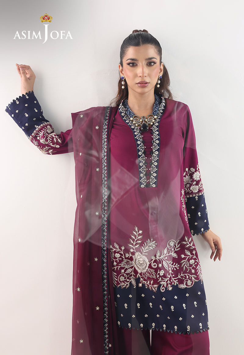 AJUEVD-02 EMBROIDERED SILK Stitched 3 PCS