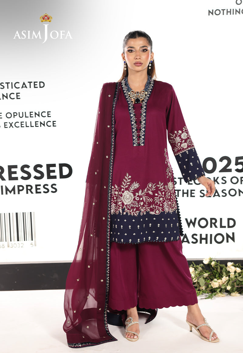 AJUEVD-02 EMBROIDERED SILK Stitched 3 PCS